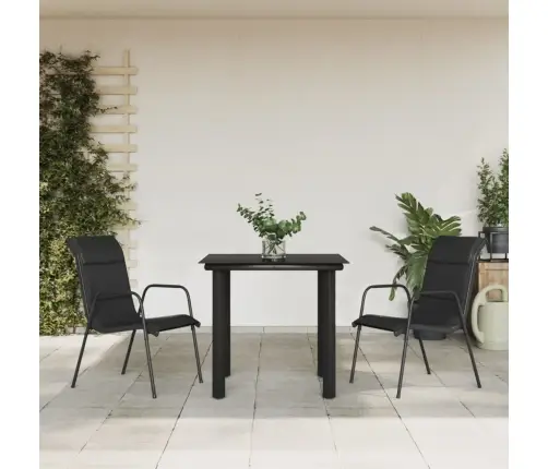 3-Daļīgs Dārza Mēbeļu Komplekts, Tekstilēns Un Tērauds, Melns Vidaxl