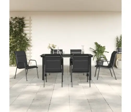 7-Daļīgs Dārza Mēbeļu Komplekts, Tekstilēns Un Tērauds, Melns Vidaxl