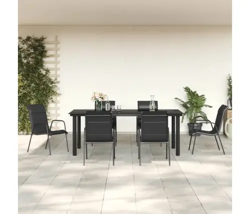 7-Daļīgs Dārza Mēbeļu Komplekts, Tekstilēns Un Tērauds, Melns Vidaxl