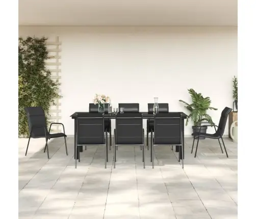 9-Daļīgs Dārza Mēbeļu Komplekts, Tekstilēns Un Tērauds, Melns Vidaxl