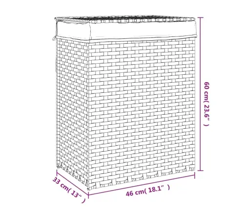 Veļas Grozs Ar Vāku, Tumši Brūns, 46X33X60 Cm, Pe Rotangpalma Vidaxl