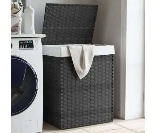 Veļas Grozs Ar Vāku, Pelēks, 46X33X60 Cm, Mākslīgā Rotangpalma Vidaxl