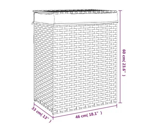Veļas Grozs Ar Vāku, Melns, 46X33X60 Cm, Mākslīgā Rotangpalma Vidaxl