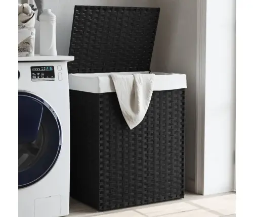 Veļas Grozs Ar Vāku, Melns, 46X33X60 Cm, Mākslīgā Rotangpalma Vidaxl