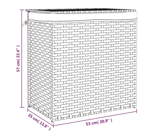 Veļas Grozs, 2 Nodalījumi, 53X35X57 Cm, Mākslīgā Rotangpalma Vidaxl