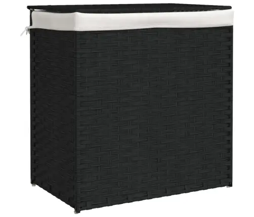 2 Sektsiooniga Pesukorv, Must, 53 X 35 X 57 cm Polürotang
