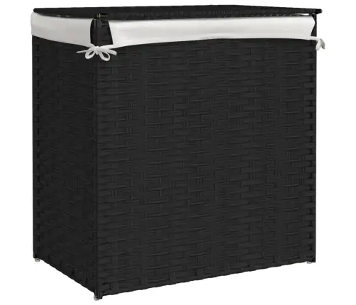 2 Sektsiooniga Pesukorv, Must, 53 X 35 X 57 cm Polürotang