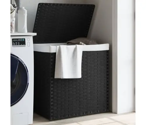 2 Sektsiooniga Pesukorv, Must, 53 X 35 X 57 cm Polürotang