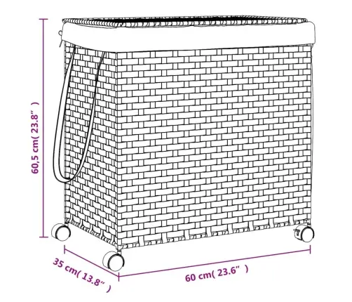 Ratastega Pesukorv, 60 X 35 X 60,5 cm Rotang