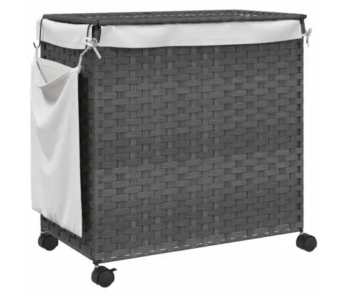 Veļas Grozs Ar Riteņiem, Pelēks, 60X35X60,5 Cm, Rotangpalma Vidaxl