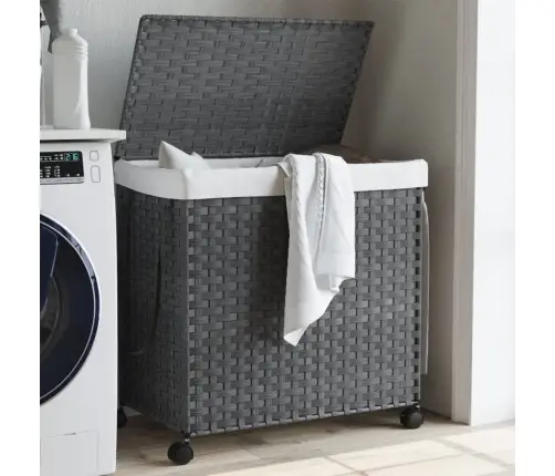 Veļas Grozs Ar Riteņiem, Pelēks, 60X35X60,5 Cm, Rotangpalma Vidaxl