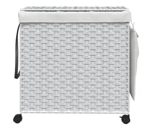 Veļas Grozs Ar Riteņiem, Balts, 60X35X60,5 Cm, Rotangpalma Vidaxl