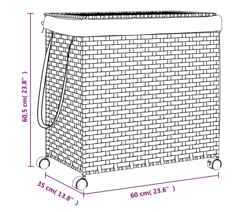 Veļas Grozs Ar Riteņiem, Balts, 60X35X60,5 Cm, Rotangpalma Vidaxl