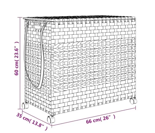 Veļas Grozs Ar Riteņiem, Tumši Brūns, 66X35X60 Cm, Rotangpalma Vidaxl