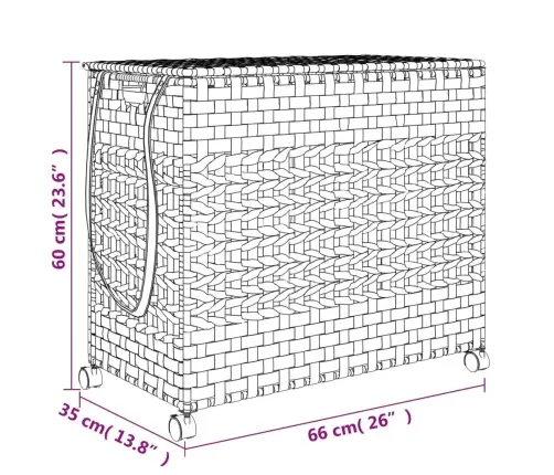 Veļas Grozs Ar Riteņiem, Pelēks, 66X35X60 Cm, Rotangpalma Vidaxl