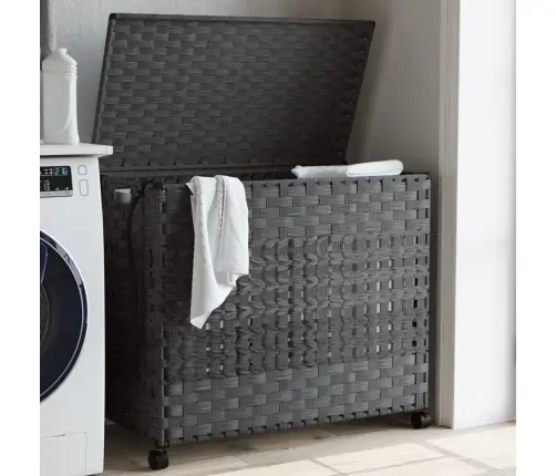 Veļas Grozs Ar Riteņiem, Pelēks, 66X35X60 Cm, Rotangpalma Vidaxl