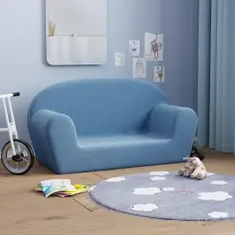 Divvietīgs Bērnu Dīvāns, Zila, Mīksts Plīšs Vidaxl