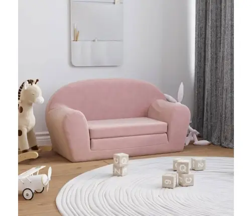 Divvietīga Bērnu Dīvāngulta, Rozā, Mīksts Plīšs Vidaxl