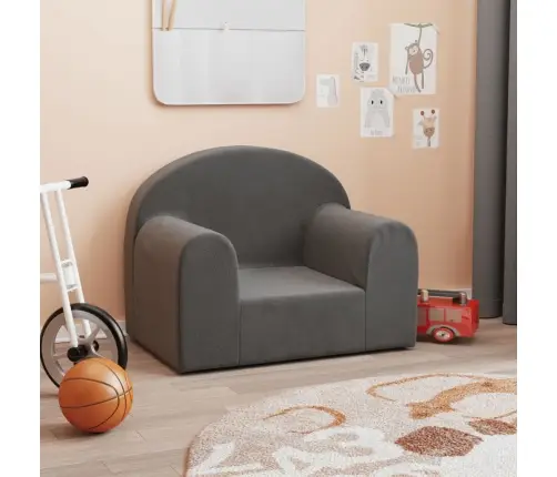 Bērnu Dīvāns, Antracītpelēks, Mīksts Plīšs Vidaxl