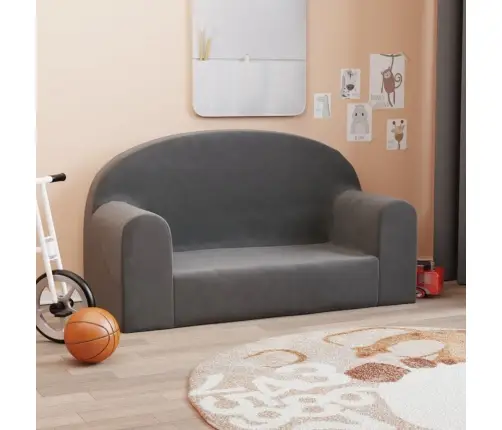 Divvietīgs Bērnu Dīvāns, Antracītpelēks, Mīksts Plīšs Vidaxl