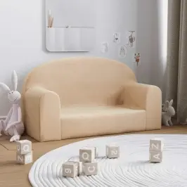 Dvivietė Vaikiška Sofa, Kreminės Spalvos, Minkštas Pliušas