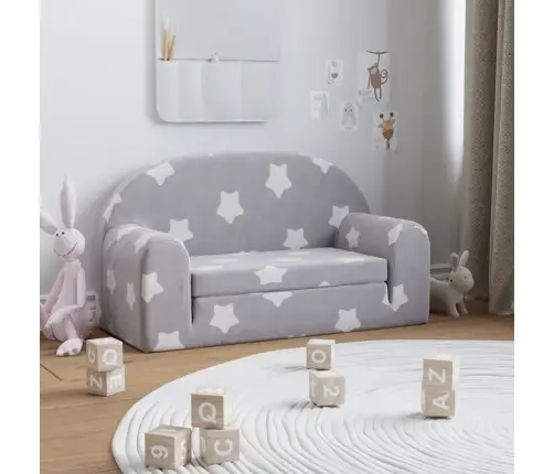 Vaikiška Dvivietė Sofa-Lova, Pilka, Pliušas, Su Žvaigždėmis