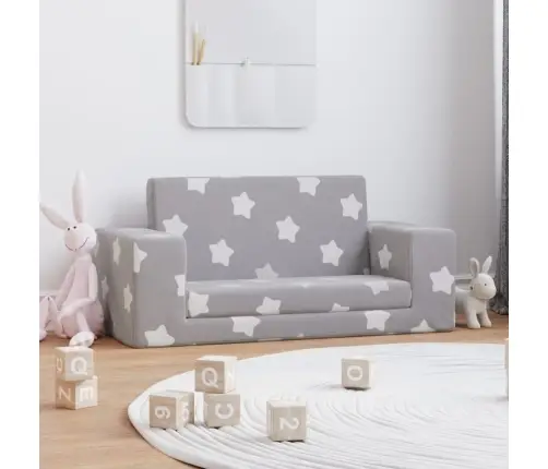 2-Kohaline Laste Diivanvoodi Tähtedega, Helehall, Pehme Plüüs