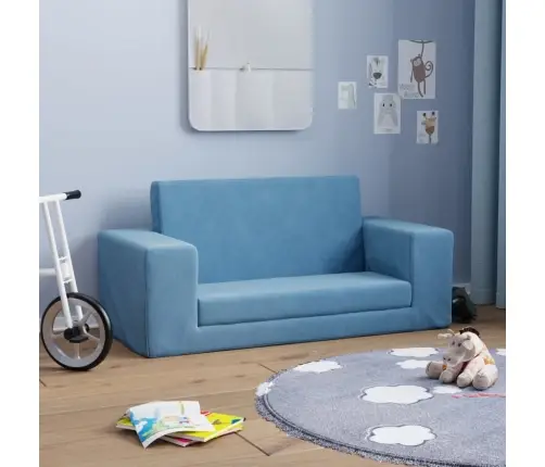 Divvietīga Bērnu Dīvāngulta, Zila, Mīksts Plīšs Vidaxl