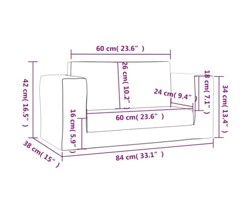 Divvietīga Bērnu Dīvāngulta, Krēmkrāsa, Mīksts Plīšs Vidaxl