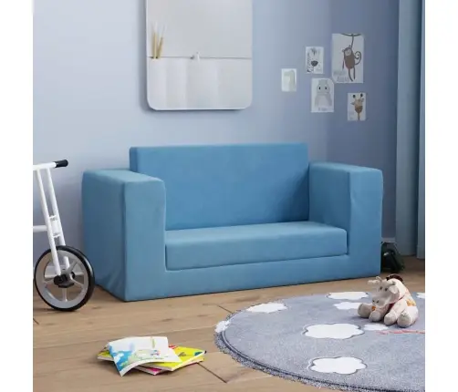 Vaikiška Dvivietė Sofa-Lova, Mėlynos Spalvos, Minkštas Pliušas