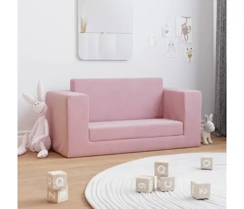 Divvietīga Bērnu Dīvāngulta, Rozā, Mīksts Plīšs Vidaxl