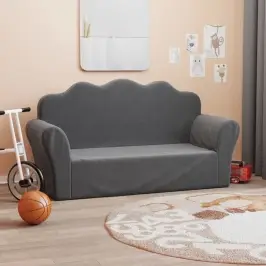 Vaikiška Dvivietė Sofa, Antracito Spalvos, Minkštas Pliušas
