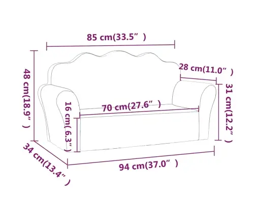 Dvivietė Vaikiška Sofa, Kreminės Spalvos, Minkštas Pliušas