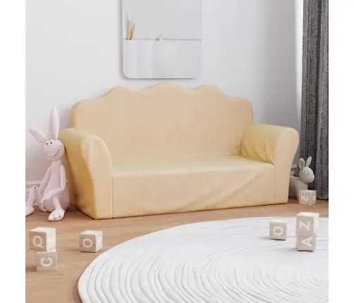 Dvivietė Vaikiška Sofa, Kreminės Spalvos, Minkštas Pliušas