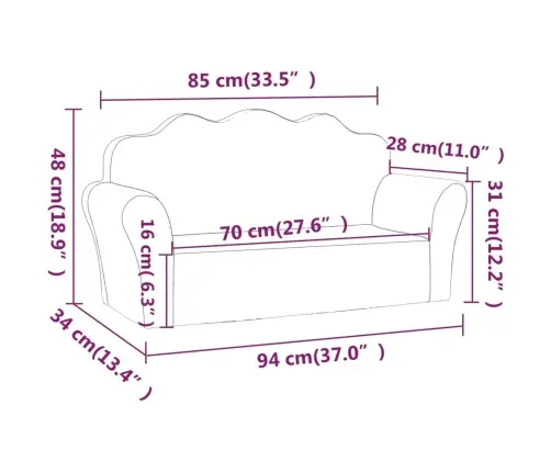 Vaikiška Dvivietė Sofa, Rožinė, Minkštas Pliušinis