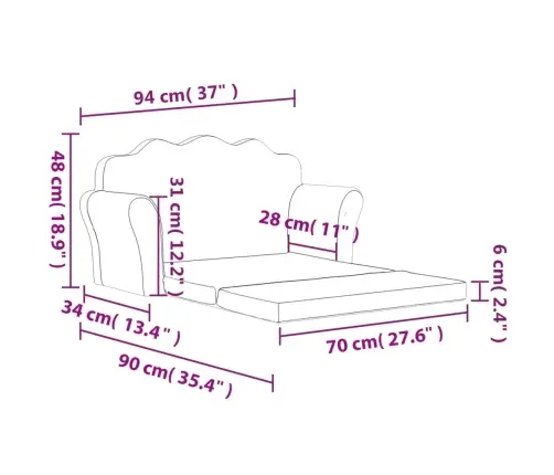 Divvietīga Bērnu Dīvāngulta, Antracītpelēka, Mīksts Plīšs Vidaxl