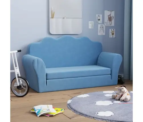 Divvietīga Bērnu Dīvāngulta, Zila, Mīksts Plīšs Vidaxl