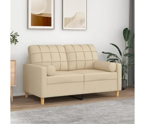 Divvietīgs Dīvāns Ar Spilveniem, Krēmkrāsas, 120 Cm, Audums Vidaxl