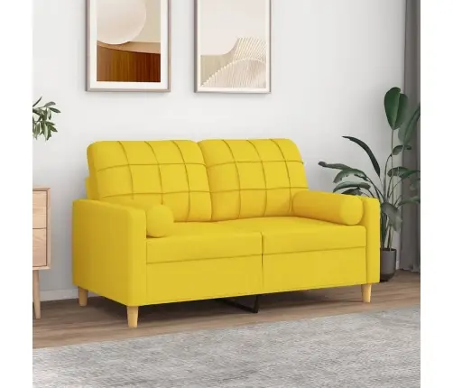 Divvietīgs Dīvāns Ar Spilveniem, Gaiši Dzeltens, 120 Cm, Audums Vidaxl