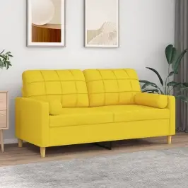 Dvivietė Sofa Su Pagalvėlėmis, Šviesiai Geltona, 140cm Audinys