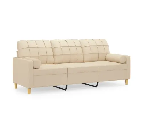 Trivietė Sofa Su Pagalvėlėmis, Kreminės Spalvos, 180cm Audinys