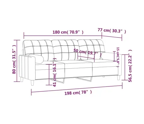 Trivietė Sofa Su Pagalvėlėmis, Kreminės Spalvos, 180cm Audinys