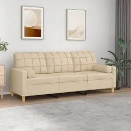 Trivietė Sofa Su Pagalvėlėmis, Kreminės Spalvos, 180cm Audinys