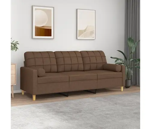 Trivietė Sofa Su Pagalvėlėmis, Rudos Spalvos, 180cm Audinys