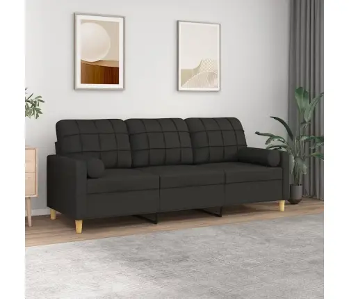 Trīsvietīgs Dīvāns Ar Spilveniem, Melns, 180 Cm, Audums Vidaxl