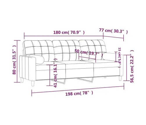 Trivietė Sofa Su Pagalvėlėmis, Raudonojo Vyno, 180cm Audinys