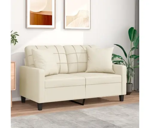 Divvietīgs Dīvāns Ar Spilveniem, Krēmkrāsas, Mākslīgā Āda Vidaxl