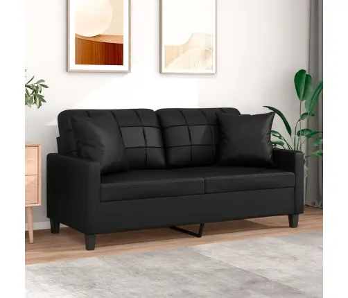 Dvivietė Sofa Su Pagalvėlėmis, Juoda, 140cm Dirbtinė Oda