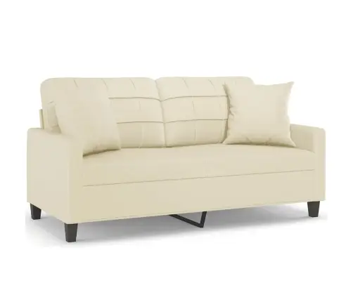 Dvivietė Sofa Su Pagalvėlėmis, Kreminė, 140cm Dirbtinė Oda