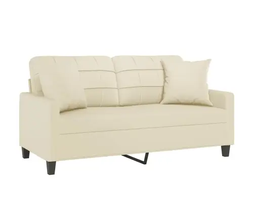 Dvivietė Sofa Su Pagalvėlėmis, Kreminė, 140cm Dirbtinė Oda